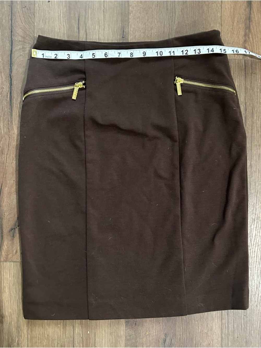Michael Kors Dark Brown Pencil Skirt with Gold Zip Accents - Picture 4 of 5